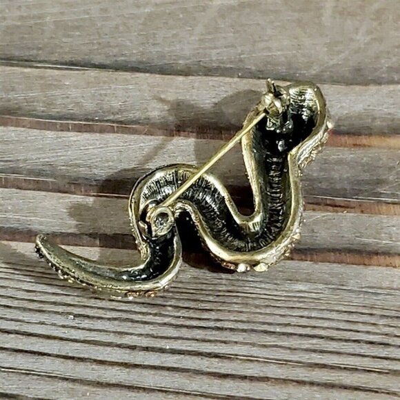 Vintage Austrian Crystal Champagne Bronze Snake Lapel Coat Sweater Pin Brooch - Picture 6 of 7
